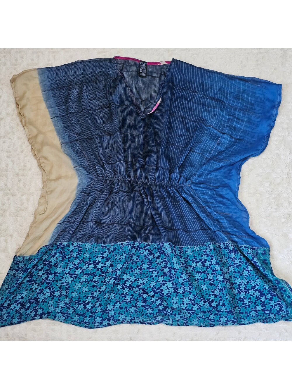 AZUR Womens Crincle Patchwork Kaftan Tunic Top Plus Size